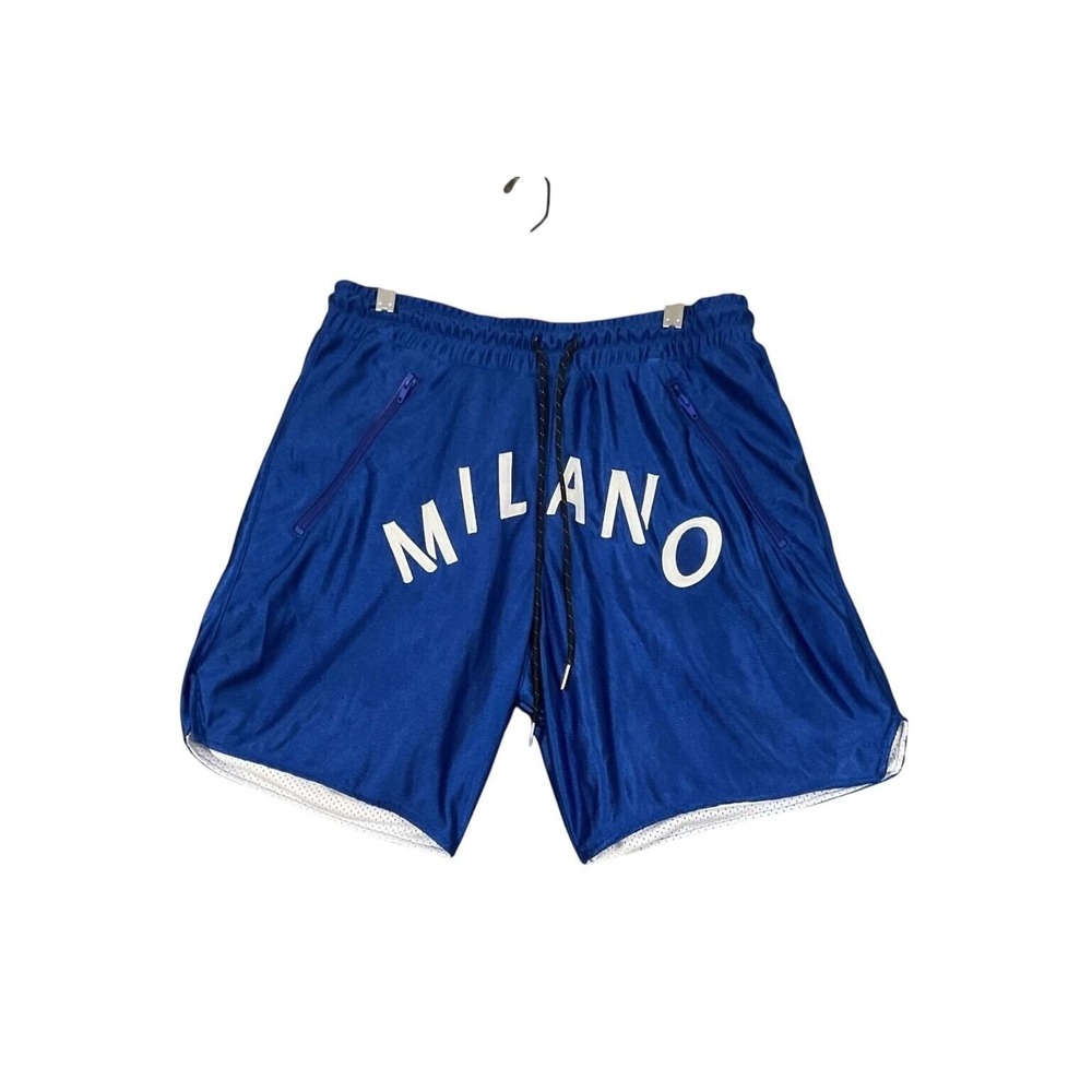Milano Di Rouge Mesh Shorts Mens Medium Blue Good Graphic Zip Pockets